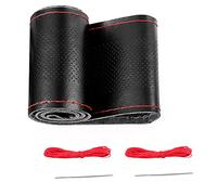 BELINOUS Housse de volant de voiture en cuir, Stitch On Wrap (taille M4, noir et rouge)