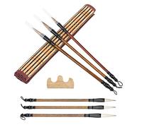 BELIOF 6 Pcs Pinceaux de Calligraphie Chinoise Pinceau Encre de Chine pour Peinture Aquarelle Ecritures 6 Tailles Traditionnel Pinceau Chinois avec Support-pinceau en Bois et Sac de Rangement