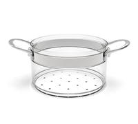 Belissam - Panier Vapeur Verre Borosilicate Ø20 cm (H11 cm) - Cuisson Saine Sans PTFE ni PFAS - Transparent avec Poignées Inox - Compatible Gaz & Électrique (Induction avec Disque MC60090)