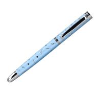 BELIUS Belle plume aluminium bleu ciel design argenté relief encre bleue boîte design.