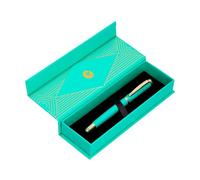 BELIUS Stylo à bille SOIREE ALUMINIUM COULEUR ART DECO TURQUOISE ET OR ENCRE BLEU BOÎTE DE DESIGNER