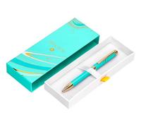 BELIUS Stylo Aqua Aluminium Turquoise et Doré Encre Bleue Boîte Design