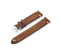 Belivceng Bracelet de montre de rechange en cuir suédé véritable fait main avec boucle argentée, pour hommes et femmes, tailles 18 à 22 mm,Brun-Blanc L,22 mm