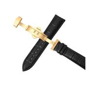Belivceng Bracelet de montre en cuir, boucle déployante automatique à double pression, tailles 12 à 24 mm, accessoire de remplacement,Or Noir,15 mm