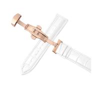 Belivceng Bracelet de montre en cuir, boucle déployante automatique à double pression, tailles 12 à 24 mm, accessoire de remplacement,Or rose blanc,20 mm