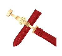 Belivceng Bracelet de montre en cuir, boucle déployante automatique à double pression, tailles 12 à 24 mm, accessoire de remplacement,Rouge doré,16 mm