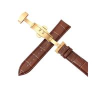 Belivceng Bracelet de montre en cuir, boucle déployante automatique à double pression, tailles 12 à 24 mm, accessoire de remplacement,Brun doré,14 mm