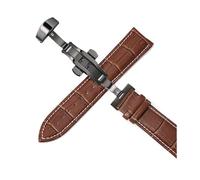 Belivceng Bracelet de montre en cuir, boucle déployante automatique à double pression, tailles 12 à 24 mm, accessoire de remplacement,Noir D,20 mm