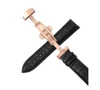 Belivceng Bracelet de montre en cuir, boucle déployante automatique à double pression, tailles 12 à 24 mm, accessoire de remplacement,Or rose noir,18 mm