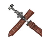 Belivceng Bracelet de montre en cuir, boucle déployante automatique à double pression, tailles 12 à 24 mm, accessoire de remplacement,Noir Brun,18 mm