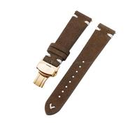 Belivceng Bracelet de montre en cuir suédé avec coutures faites main, bracelet vintage à dégagement rapide avec fermoir pliant, 18 mm à 22 mm,Brun blanc-or,20 mm