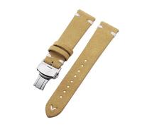 Belivceng Bracelet de montre en cuir suédé avec coutures faites main, bracelet vintage à dégagement rapide avec fermoir pliant, 18 mm à 22 mm,Kaki Blanc-Argent,20 mm