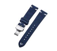 Belivceng Bracelet de montre en cuir suédé avec coutures faites main, bracelet vintage à dégagement rapide avec fermoir pliant, 18 mm à 22 mm,Bleu, blanc et argent,18 mm