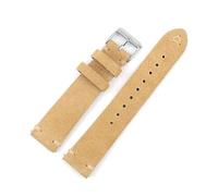 Belivceng Bracelet de montre en cuir suédé, bracelet vintage avec coutures faites main, accessoires de remplacement 18 mm à 24 mm,Beige,22 mm - Argent