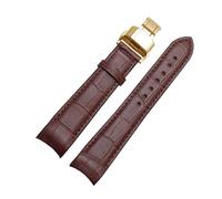 Belivceng Bracelet de montre en cuir véritable avec boucle en acier, extrémité incurvée pour bracelet de remplacement, tailles 20 à 22 mm,Or brun B,22 mm