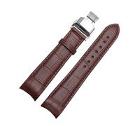 Belivceng Bracelet de montre en cuir véritable avec boucle en acier, extrémité incurvée pour bracelet de remplacement, tailles 20 à 22 mm,Brun Argent B,20 mm