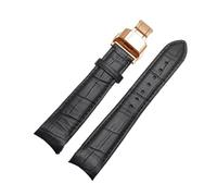 Belivceng Bracelet de montre en cuir véritable avec boucle en acier, extrémité incurvée pour bracelet de remplacement, tailles 20 à 22 mm,Rose noire B,20 mm