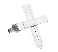 Belivceng Bracelet de montre en cuir véritable avec boucle papillon, accessoires de remplacement pour bracelets de 12 à 18 mm,Blanc Argent F,20 mm