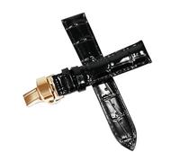 Belivceng Bracelet de montre en cuir véritable avec boucle papillon, accessoires de remplacement pour bracelets de 12 à 18 mm,Noir Doré,17 mm