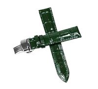 Belivceng Bracelet de montre en cuir véritable avec boucle papillon, accessoires de remplacement pour bracelets de 12 à 18 mm,Vert Argent F,18 mm