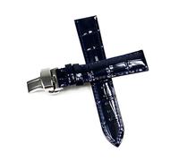 Belivceng Bracelet de montre en cuir véritable avec boucle papillon, accessoires de remplacement pour bracelets de 12 à 18 mm,Bleu Argent F,18 mm