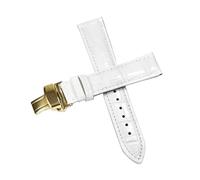 Belivceng Bracelet de montre en cuir véritable avec boucle papillon, accessoires de remplacement pour bracelets de 12 à 18 mm,Blanc Doré,12 mm