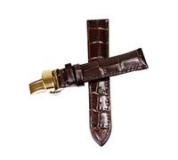 Belivceng Bracelet de montre en cuir véritable avec boucle papillon, accessoires de remplacement pour bracelets de 12 à 18 mm,Brun doré,17 mm