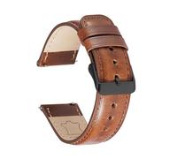 Belivceng Bracelet de montre en cuir véritable ciré à l'huile, système de fixation rapide, tailles 20 mm et 22 mm. Accessoires de remplacement durables.,Brun clair-noir,20 mm
