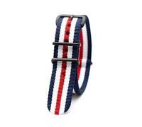 Belivceng Bracelet de montre en nylon rayé style militaire avec boucle noire - Bracelet tissé durable 18 mm, 20 mm, 22 mm, 24 mm,Bleu Blanc Rouge K,24 mm