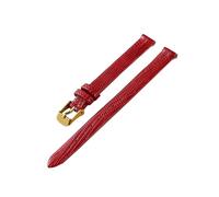 Belivceng Bracelet de montre fin en cuir véritable, motif lézard, pour femme, bracelet de remplacement de 8 à 16 mm,Rouge - Or,10 mm