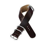 Belivceng Bracelet de montre vintage en cuir véritable, avec fermoir à cinq anneaux métalliques, pour homme, tailles 18 à 24 mm, accessoire de remplacement,Brun foncé,24 mm