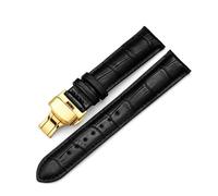 Belivceng Bracelet en cuir avec boucle papillon dorée à double pression, tailles 14 à 24 mm, accessoires de remplacement pour bracelet à motif bambou,Or-Noir,14 mm