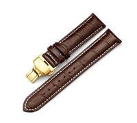 Belivceng Bracelet en cuir avec boucle papillon dorée à double pression, tailles 14 à 24 mm, accessoires de remplacement pour bracelet à motif bambou,Or Brun Blanc,14 mm