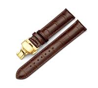 Belivceng Bracelet en cuir avec boucle papillon dorée à double pression, tailles 14 à 24 mm, accessoires de remplacement pour bracelet à motif bambou,Brun doré,19 mm