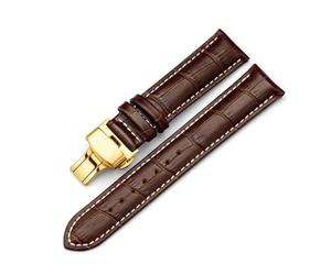 Belivceng Bracelet en cuir avec boucle papillon dorée à double pression, tailles 14 à 24 mm, accessoires de remplacement pour bracelet à motif bambou,Or Brun Blanc,19 mm