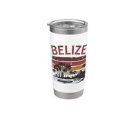 Belize Vintage vieilli Coucher de soleil ruines mayas et trou bleu Gobelet isotherme en acier inoxydable double paroi