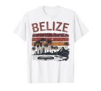 Belize Vintage Vieilli Coucher de Soleil ruines mayas et Trou Bleu T-Shirt