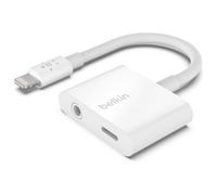 Belkin 3.5 mm Audio + Charge RockStar - Lightning vers prise casque/adaptateur de charge - Lightning mâle pour Lightning, mini jack 4 pôles femelle - blanc