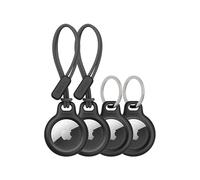 Belkin Apple Lot de 4 Supports sécurisés AirTag avec Porte-clés + Sangle - Coque résistante aux Rayures avec Face Ouverte et Bords surélevés - Accessoire de Protection AirTag pour clés, Animaux de