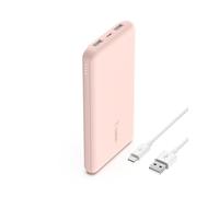 Belkin batería externa portátil de 10000mAh, cargador externo USB-C con 1 puerto USB-C y 2 puertos USB-A, power bank de 15W, batería portátil para iPhone, Galaxy, Pixel, AirPods, iPad y otros- Or rose