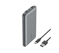 Belkin BPB011BTGY - Batterie Externe 10000 mAh Gris, 2x USB-A (12W), 1x USB-C (15W), Puissance Totale 15W, Recharge Smartphones/Tablettes/Casques