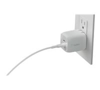 BELKIN BOOST CHARGE 65w USB-C GaN PD PPS Dual Wall Charger w/ 2m Power Cord 100W White