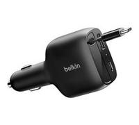 Belkin BOOST CHARGE - Adaptateur d'alimentation pour voiture - rétractable - 75 Watt - Fast Charge - 3 connecteurs de sortie (USB, 2 x USB-C) - noir