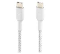 Belkin BoostCharge câble USB-C vers USB-C à gaine tressée, câble USB C charge rapide pour iPhone 16, iPhone 15, Samsung Galaxy S24, S23, iPad Pro, Google Pixel, etc., 1 m, pack de 2, blanc