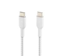 Belkin BoostCharge Câble à gaine tressée USB-C vers USB-C (15 cm, pour iPhone 16, 16 Pro, 16 Pro Max, 16 Plus, Galaxy S24, S23, Note10, Note9, Pixel 9, Pixel 8, iPad Pro, etc., blanc)