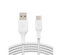 Belkin BoostCharge câble USB-C à gaine tressée, câble de recharge USB-C vers USB-A, câble USB Type-C pour iPhone 15, Plus, Pro, Pro Max, Samsung Galaxy S24, iPad Pro, Google Pixel, etc., 2 m, blanc