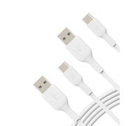 Belkin BoostCharge Câble USB-C, Câble Recharge USB-C vers USB-A, Blanc, Pack de 2, Compatible iPhone 16/15, Samsung Galaxy S24/S23, iPad, Pixel, 1m