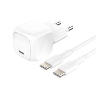 Belkin BoostCharge Chargeur secteur compact 30 W avec charge rapide et câble USB-C vers USB-C - Blanc