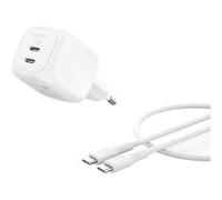 Belkin BoostCharge Pro - Adaptateur secteur - GaN - 50 Watt - Fast Charge - 2 connecteurs de sortie (2 x USB-C) - blanc - avec câble USB-C (1 m) Blanc
