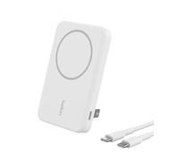 Belkin BoostCharge Pro Batterie Externe Magnétique sans Fil 5000mAh avec Qi2, Chargeur Portable Compatible MagSafe, Support intégré, Batterie Portable pour iPhone 16, iPhone 15, 14, 13, etc., Blanche